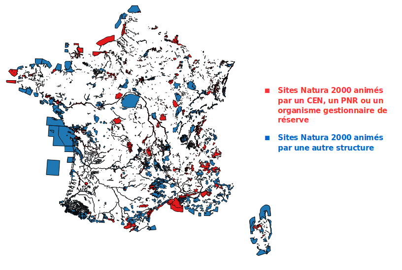 Cartes des sites Natura 2000 animés par les réseaux de gestionnaires